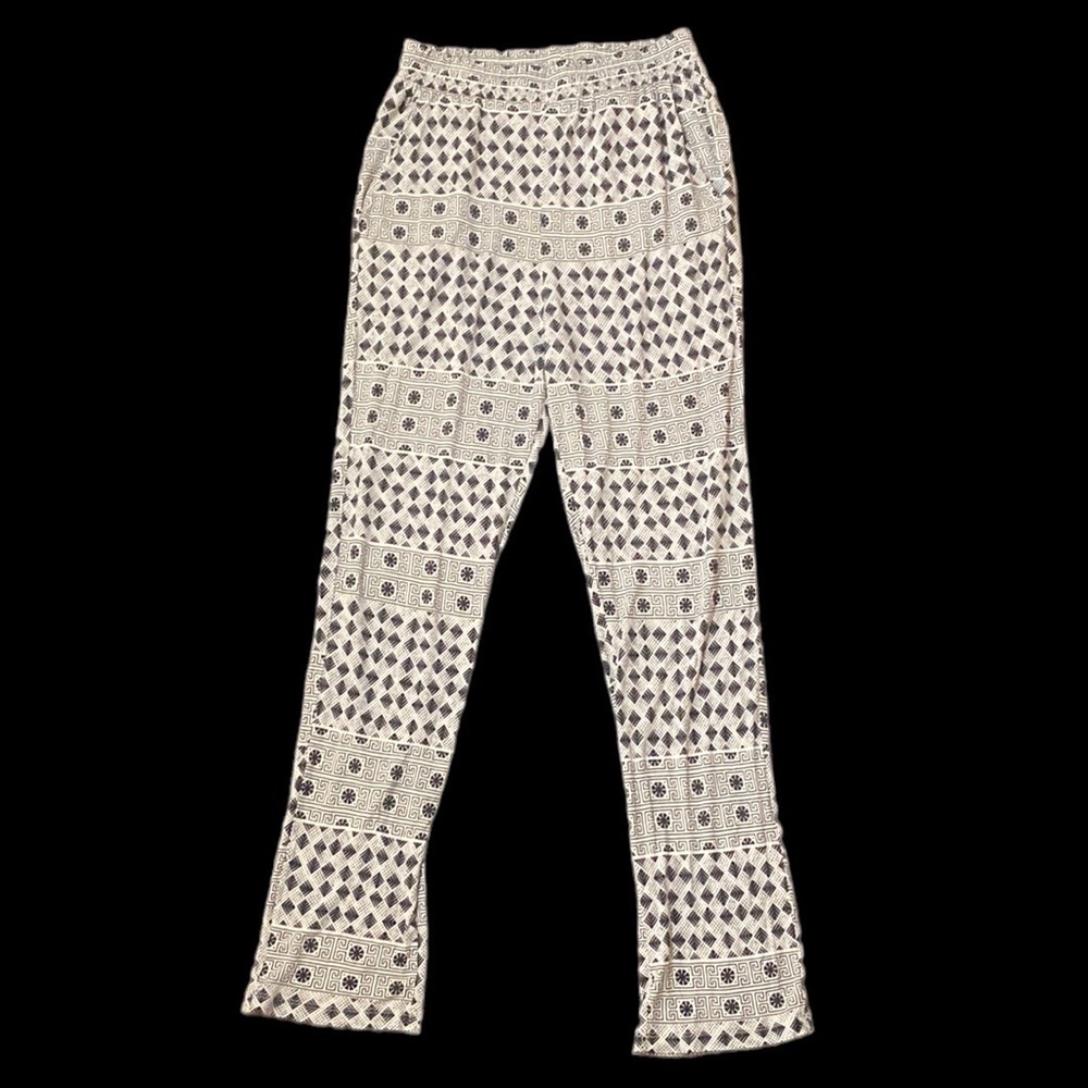 HM white black print loose fitting pants pockets Small